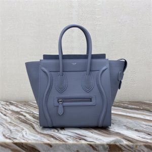 Celine Micro Luggage Bag In Blue Drummed Calfskin Silver Tone Metal