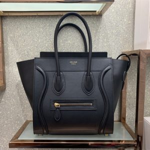 Celine Micro Luggage Bag In Black Smooth Calfskin Gold Tone Metal