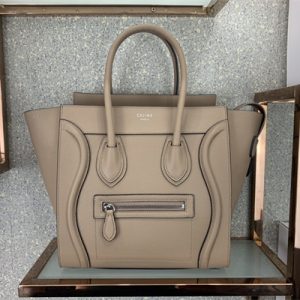 Celine Micro Luggage Bag In Dune Drummed Calfskin Silver Tone Metal