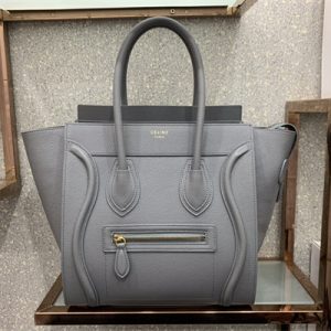 Celine Micro Luggage Bag In Kohl Drummed Calfskin Gold Tone Metal