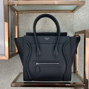 Celine Micro Luggage Bag In Black Drummed Calfskin Silver Tone Metal