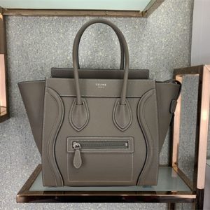 Celine Micro Luggage Bag In Souris Drummed Calfskin Silver Tone Metal