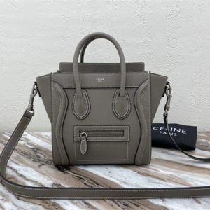 Celine Nano Luggage Bag In Souris Drummed Calfskin Silver Tone Metal