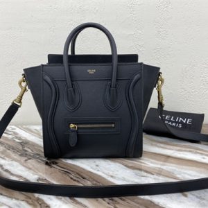 Celine Nano Luggage Bag In Black Drummed Calfskin Gold Tone Metal