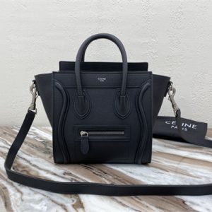 Celine Nano Luggage Bag In Black Drummed Calfskin Silver Tone Metal