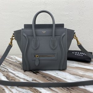 Celine Nano Luggage Bag In Kohl Drummed Calfskin Gold Tone Metal