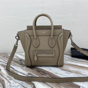 Celine Nano Luggage Bag In Dune Drummed Calfskin Silver Tone Metal