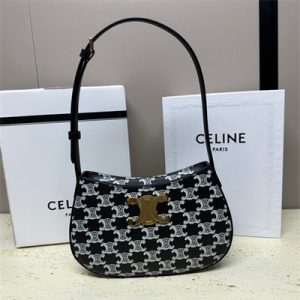 Celine Medium TILLY Bag In Triomphe Canvas and Calfskin Black and White