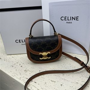 Celine Mini Besace Clea In Triomphe Canvas and Calfskin Tan