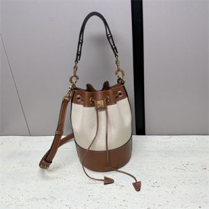 Celine SMALL DRAWSTRING CABAS MARIN IN TEXTILE AND CALFSKIN NATURAL / TAN
