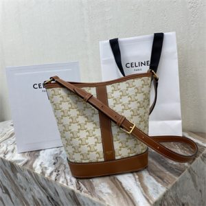 Celine SMALL Bucket In Triomphe Canvas And Calfskin White