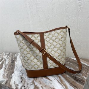 Celine Medium Bucket In Triomphe Canvas And Calfskin White