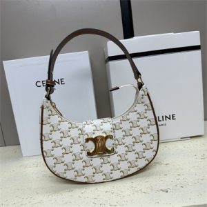 Celine Medium AVA Triomphe Bag In Triomphe Canvas and Calfskin White