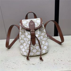 Celine Mini Backpack Folco In Triomphe Canvas and Calfskin White