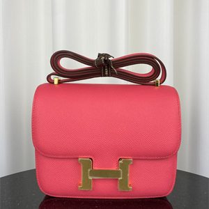 Constance Bag Epsom Leather 18CM Gold/Silver Tone Metal In Rose Lipsur Color  HS