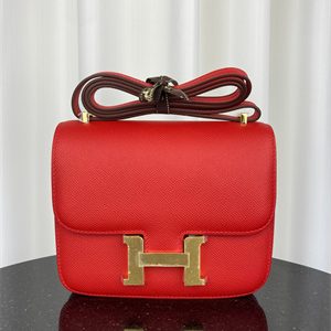 Constance Bag Epsom Leather 18CM Gold/Silver Tone Metal In Red Color HS