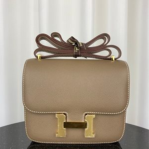Constance Bag Epsom Leather 18CM Gold/Silver Tone Metal In Etoupe Color HS
