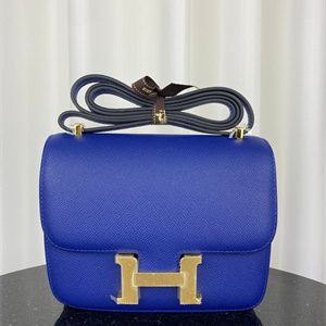 Constance Bag Epsom Leather 18CM Gold/Silver Tone Metal In Blue Electric Color HS