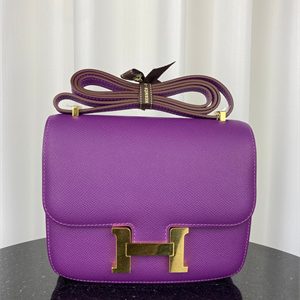 Constance Bag Epsom Leather 18CM Gold/Silver Tone Metal In Anemone Color HS