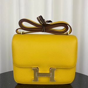 Constance Bag Epsom Leather 18CM Gold/Silver Tone Metal In Jaune Amber Color HS