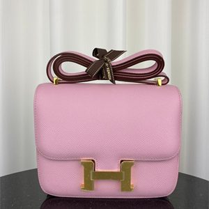 Constance Bag Epsom Leather 18CM Gold/Silver Tone Metal In Mauve Sylvestre Color HS