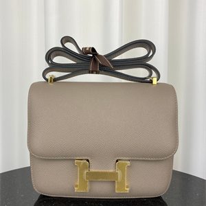 Constance Bag Epsom Leather 18CM Gold/Silver Tone Metal In Gris Asphalte Color HS