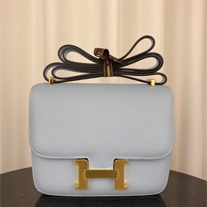 Constance Bag Epsom Leather 18CM Gold/Silver Tone Metal In Blue Brume Color HS