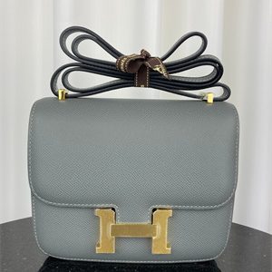 Constance Bag Epsom Leather 18CM Gold/Silver Tone Metal In Vert Amande Color HS