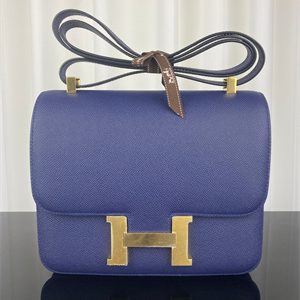 Constance Bag Epsom Leather 24CM Gold/Silver Tone Metal In Navy Color HS