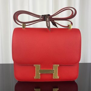 Constance Bag Epsom Leather 24CM Gold/Silver Tone Metal In Red Color HS