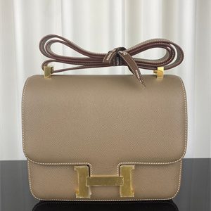Constance Bag Epsom Leather 24CM Gold/Silver Tone Metal In Etoupe Color HS