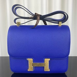 Constance Bag Epsom Leather 24CM Gold/Silver Tone Metal In Blue Electric Color HS