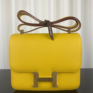 Constance Bag Epsom Leather 24CM Gold/Silver Tone Metal In Jaune Amber Color HS