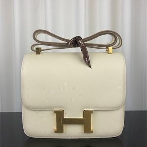 Constance Bag Epsom Leather 24CM Gold/Silver Tone Metal In Craie Color HS