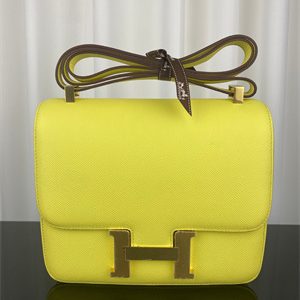 Constance Bag Epsom Leather 24CM Gold/Silver Tone Metal In Lime Color HS