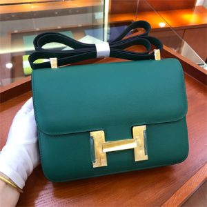 Constance Bag Epsom Leather 24CM Gold/Silver Tone Metal In Green Color HS