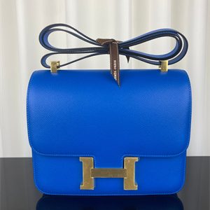 Constance Bag Epsom Leather 24CM Gold/Silver Tone Metal In Bleu Hydra Color HS