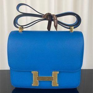Constance Bag Epsom Leather 24CM Gold/Silver Tone Metal In Bleu Zanzibar Color HS
