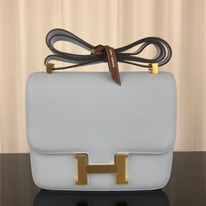 Constance Bag Epsom Leather 24CM Gold/Silver Tone Metal In Blue Brume Color HS