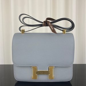 Constance Bag Epsom Leather 24CM Gold/Silver Tone Metal In Bleu Lin Color HS
