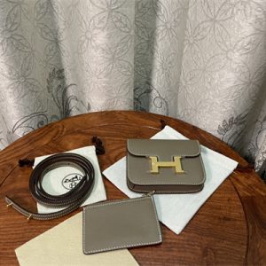 Constance SLIM Wallet With Strap Epsom Leather Gold Tone Metal In Etoupe Color HS