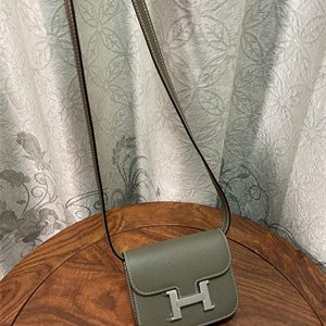 Constance SLIM Wallet With Strap Epsom Leather Silver Tone Metal In Etoupe Color HS