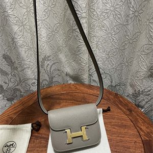 Constance SLIM Wallet With Strap Epsom Leather Gold Tone Metal In Grey Color HS