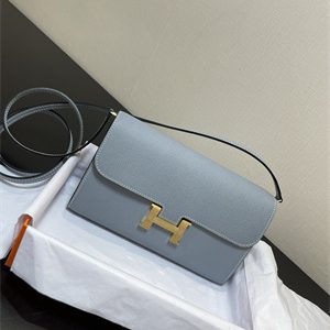 Constance To Go Wallet Epsom Leather Gold Tone Metal In Bleu Lin Color HS