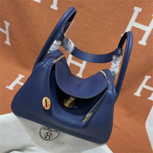 Lindy Bag Taurillon Clemence Leather 26/30CM Gold Tone Metal In Bleu Saphir Color HS