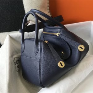 Lindy Bag Calfskin Leather 26/30CM Gold/Silver Tone Metal In Navy Color