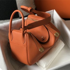 Lindy Bag Calfskin Leather 26/30CM Gold/Silver Tone Metal In Orange Color