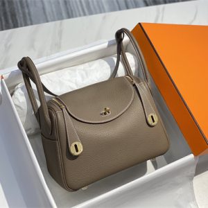 Lindy Bag Calfskin Leather 26/30CM Gold/Silver Tone Metal In Etoupe Color