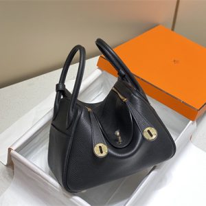 Lindy Bag Calfskin Leather 26/30CM Gold/Silver Tone Metal In Black Color