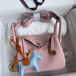 Lindy Mini Bag Taurillon Clemence Leather Gold/Silver Tone Metal In Rose Sakura Color HS